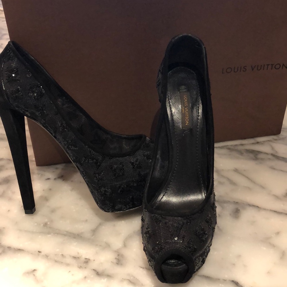 Louis Vuitton Sheer Sequin Monogram Peep Toe